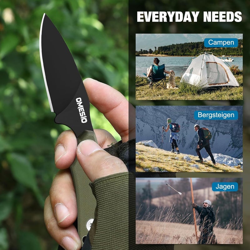 Omesio Compact Neck Knife with Sheath and Necklace, D2 Steel 2.99-Inch Blade, Full Tang G10 Handle, Fixed Blade for EDC, Hiking, Camping (Black Blade + Green Handle) - Image 5